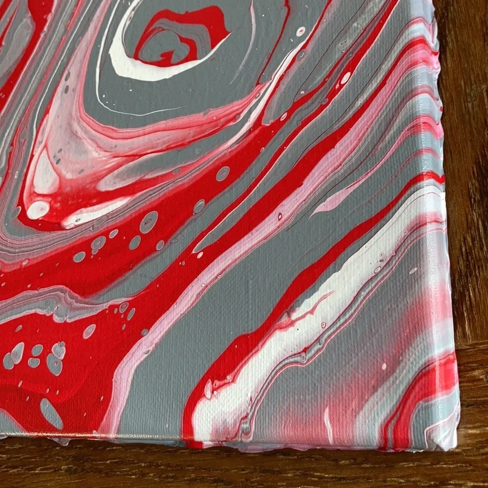 Handmade pour painting art NEW red grey white 8”x10”